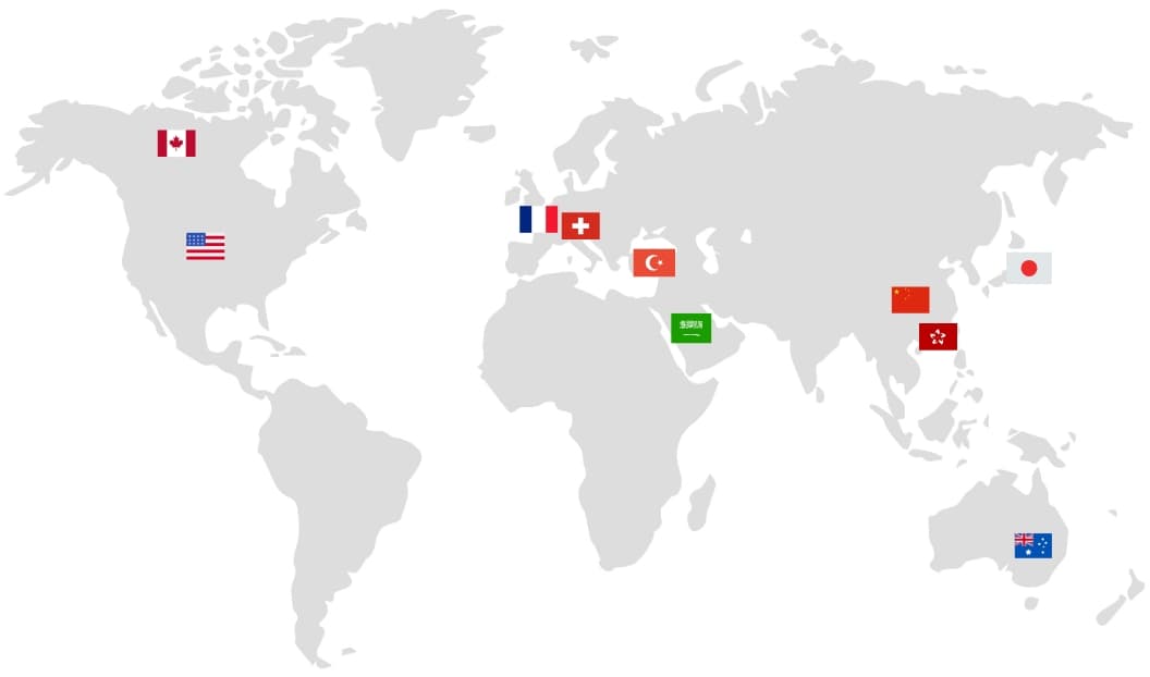 Map of world with flags on